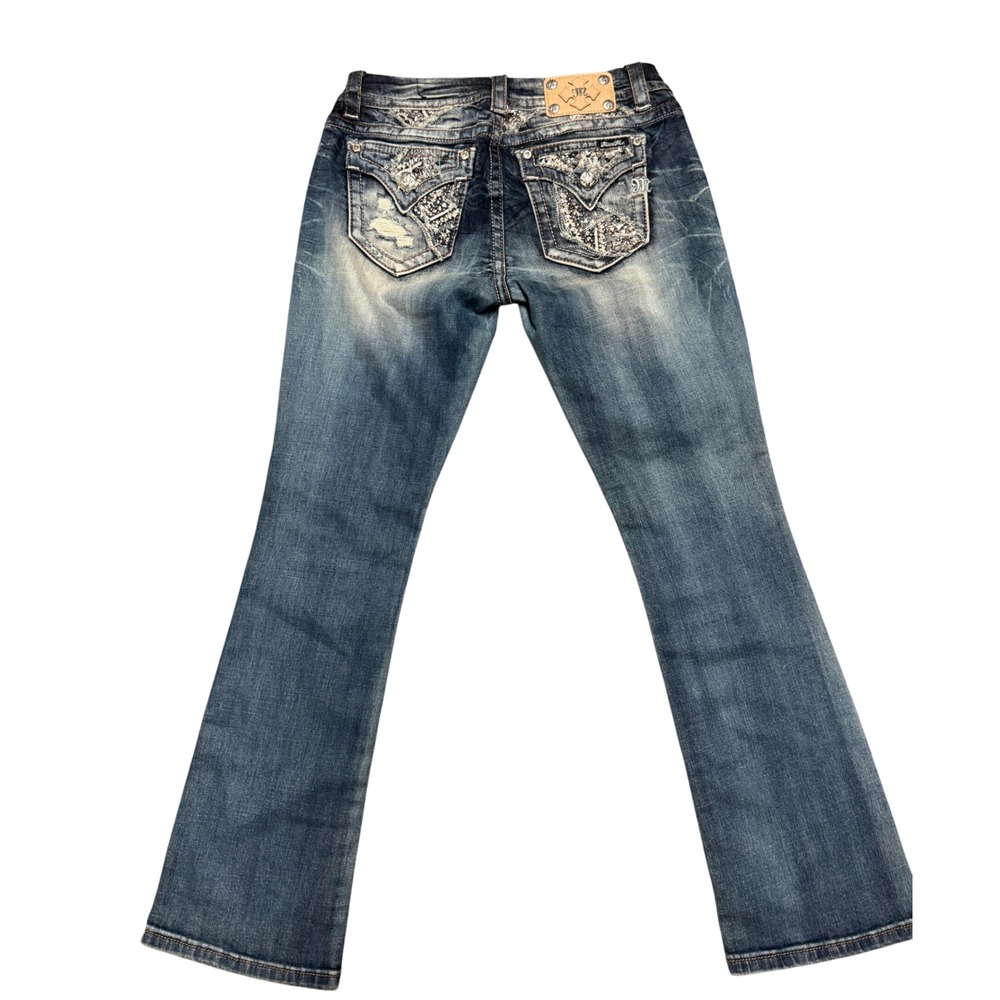 Miss Me Signature Slim Bootcut Embellished Jeans Medium Wash Size 30 Rhinestone - Picture 2 of 11